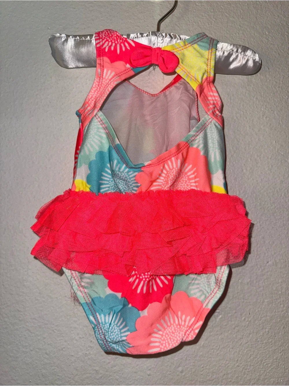 Cat & Jack Neon Coral Floral Ruffle One-Piece Swimsuit
